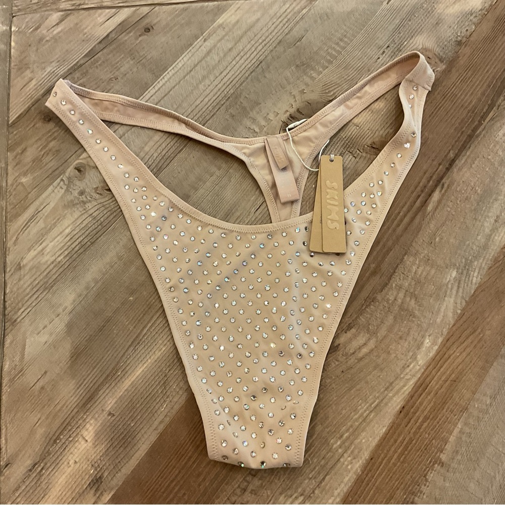 SKIMS Rhinestone Logo Micro Thong Nude 3X NWT